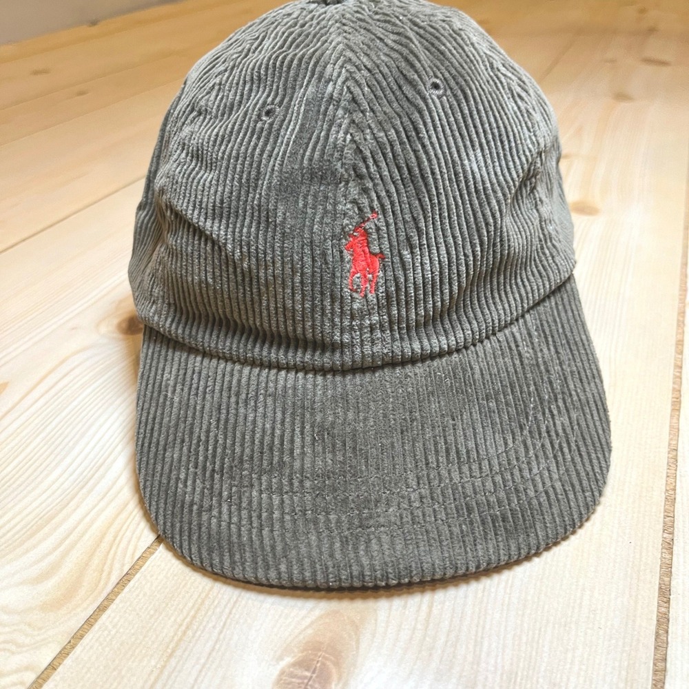 Vtg 90s Polo Ralph Lauren Corduroy Hat Olive Green Red Pony OS Vintage‎ Prep Cap